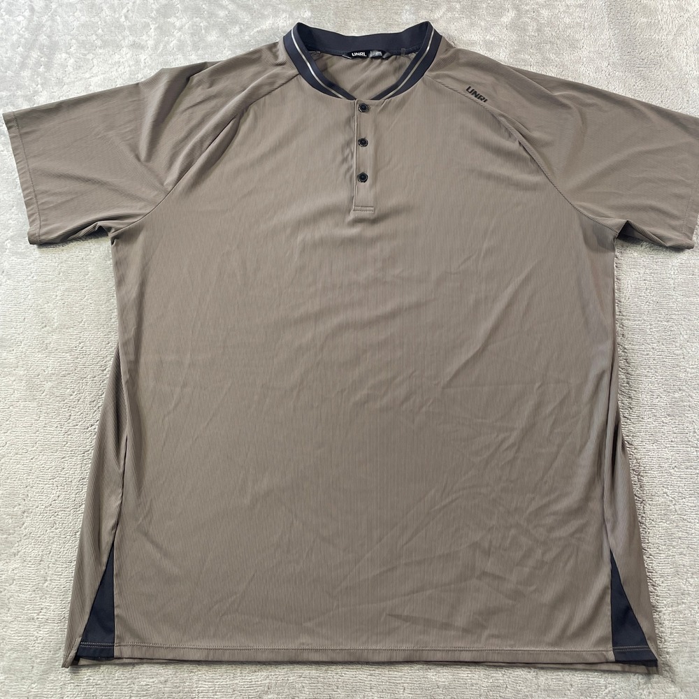 UNRL Henley Shirt Mens 2XL Brown Ribbed Performance Golf Light Performance